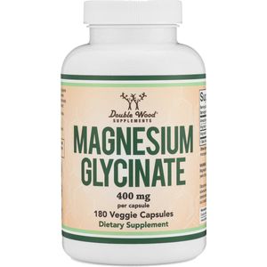 Double Wood Magnesium Bisglycinaat vegan capsules - 180 x 400 mg - Glycinate - Magnesium tabletten - XL verpakking