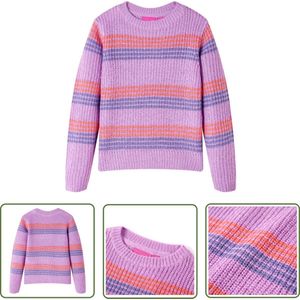 vidaXL Meisjestrui - Kindertrui - Kindertrui gebreid met strepen 116 lila en roze - Tricot - Gebreide Trui - Lila Trui