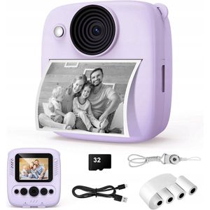 Kids Print Camera - Instant Camera - Fotoprinter kind - Wordt geleverd met 32 GB geheugenkaart - 48 MP 1080P - 16x digitale zoom - Thermische printtechnologie - Perfect cadeau voor kinderen