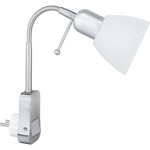 Stopcontact Lamp - Stekkerlamp - Stekkerspot - met Schakelaar - Trion - Rond - Mat Chroom