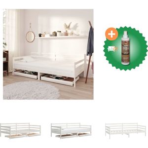 vidaXL Slaapbank met lades massief grenenhout wit 90x200 cm - Bed - Inclusief Houtreiniger en verfrisser