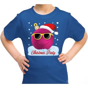 Foute kerst shirt / t-shirt coole roze kerstbal christmas party blauw voor kinderen - kerstkleding / christmas outfit 116/134