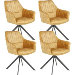 Parexio® - Noah Eetkamerstoel - Okergeel - Adoré Velvet - Set Van 4 - Luxe Design - Comfortabel en Stijlvol - Metalen Poten
