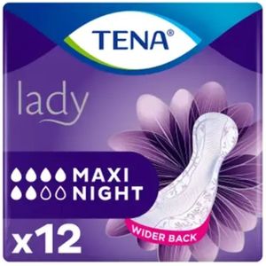 TENA Lady – Maxi Night – Specialistische Inlegkruisjes voor Vrouwen – Hoog Absorberend – Discreet – Nachtbescherming – 12 stuks