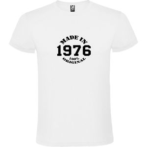 Wit T-Shirt met “Made in 1976 / 100% Original “ Afbeelding Zwart Size XS