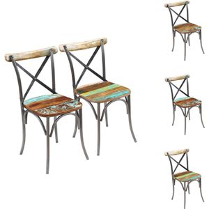 vidaXL Eetkamerstoelen - Antieke stijl - Massief gerecycled hout - 51 x 52 x 84 cm - Retro verflaag - Eetkamerstoel