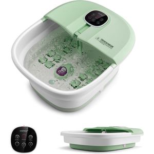 COSTWAY Inklapbaar Voetbad Massage met Warmte, Voetspa met Afstandsbediening, Vibratiebubbels, Rollen Massage, Medicijndoos, Puimsteen en 3 Regelbare Temperatuur