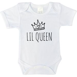 Romper - Lil queen - maat: 86 - korte mouwen - kleur: wit - 1 stuks - rompertje - rompers - rompertjes - baby born - geschenk aankondiging - zwanger - geschenk - geschenk cadeau - cadeau - baby