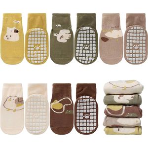 5-pack antislipsokken voor baby's en kinderen, pantoffels voor jongens en meisjes, schattige dieren van puur katoen, herfst-, lente- en wintersokken voor pasgeborenen, cadeau, geschikt voor kinderen van 1-3 jaar - H-stijl