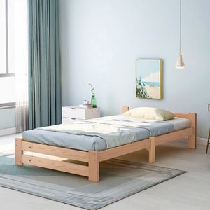 Sweiko massief houten bed futonbed massief hout naturel bed met hoofdbord en lattenbodem, naturel (200x90cm)