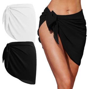 Strandwraps voor dames - Set van 2 sarong pareo's - Zwart en wit - Kort chiffon - Voor zomer en badpak - 50 x 140 cm - Maat M