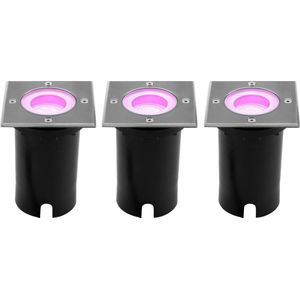 Ledvion Set van 3 SMART Inbouwspots, vierkante LED inbouwspot, RVS, IP67, 1m kabel, RGBWW, LED inbouwspot voor buiten, terrasverlichting, inbouwspot, inbouw tuinverlichting