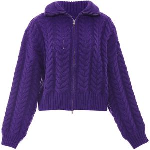 MYMO - Gebreid Vest - Lila - Lange Mouw - Ritssluiting