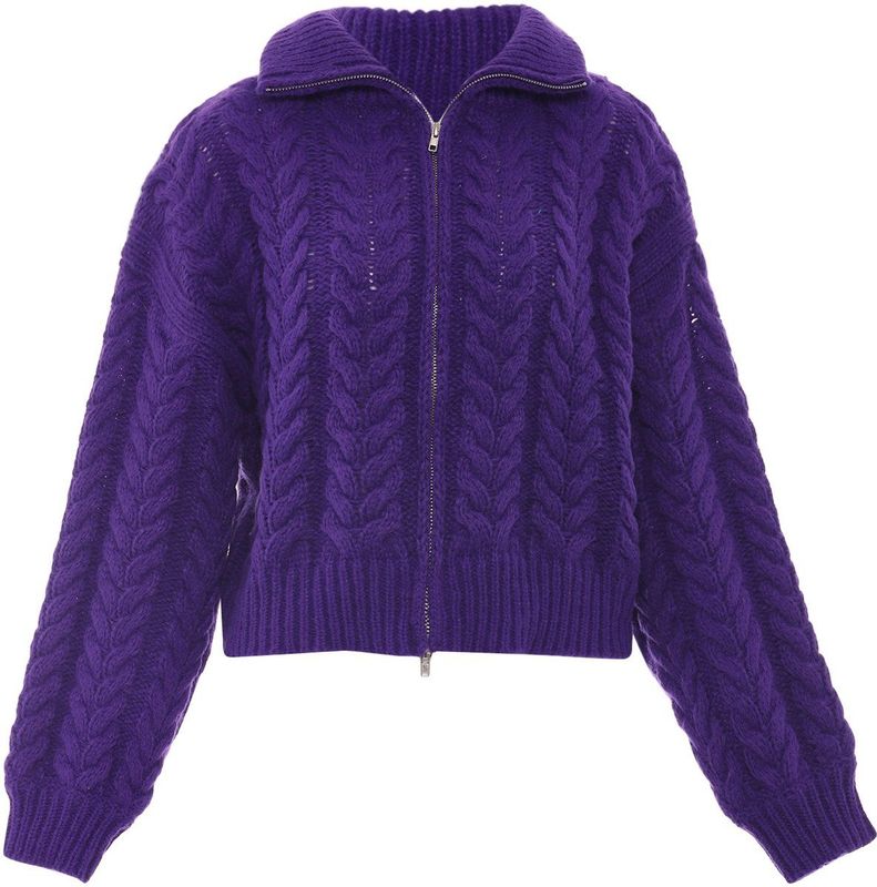 MYMO - Gebreid Vest - Lila - Lange Mouw - Ritssluiting