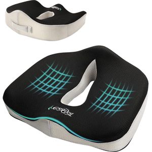 Ergonomisch orthopedisch zitkussen voor bureaustoel en auto - stuitbeenkussen met traagschuim voor beter zitcomfort (zwart)
