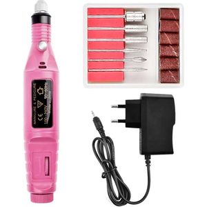 Professionele Mini Elektrische Nagelfrees–Nagelvijl Set met 9 Opzetstukken 1 stuk Roze