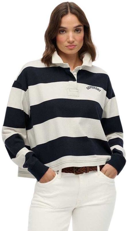 Superdry - Ath Essential Stripe - Lange Mouw Poloshirt - Wit, Blauw