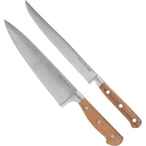 5Five koks/snijmessen set Elegancia - set van 2x stuks - 34 cm - acacia hout