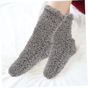 Daity 2 paar lamsvachtsokken voor mannen en vrouwen - middelhoge verdikking en fluweel voor herfst en winter - winterwarme extra dikke vloersokken voor thuis slapen (bruin)