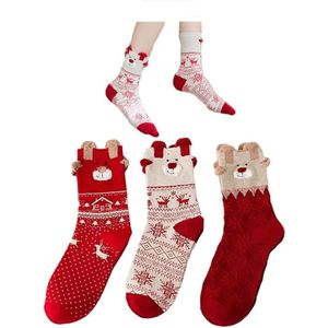 6 paar kerstsokken met cartoonmotief - Warme winterkerstkousen - Met gebreid sneeuwvlokpatroon - Zachte herfst- en winterkousen - Cartoonpatronen: rendieren, sneeuwvlokken, kerstman