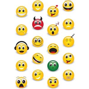 Stickers - Geel - Papier - 60x Smiley/Emoticons met 3D Effect
