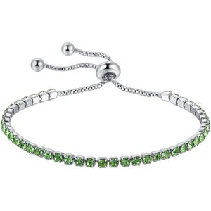 Fako Bijoux® - Dames Armband Zirkonia Groen - 2.5mm - Verstelbaar - Cadeau - Verjaardag - Vrouw - Zilverkleurig