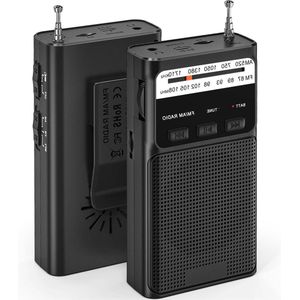 Kleine Draagbare Radio - AM FM Pocket Radio - 1 stuk - zwart - kunststof - compact