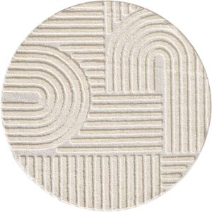 Tapijtenloods Japandi ART - Rond Vloerkleed Boho - Scandinavisch - Laagpolig Effen - Creme- 200 CM ROND