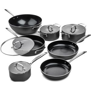 ISENVI Victoria Forged Chef Deluxe Pannenset 7 delig - RVS grepen - Antraciet - Keramisch - 100% PFAS, PTFE en PFOA vrij - 100% duurzaam - Unieke Antiaanbaklaag - Non-stick bodem - Geschikt voor alle warmtebronnen + inductie