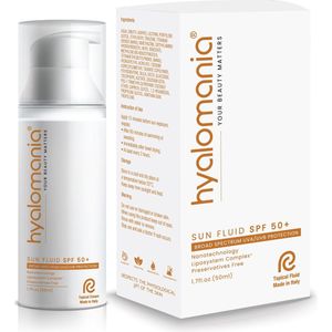 hyalomania sun fluid [Hoogwaardige natuurlijke fysieke zonnebrandcrème] [SPF 50+] [UVA & UVB] [Superieure breedspectrum bescherming] [Lichtgewicht, geen witte waas] [Geschikt voor acnegevoelige huid]