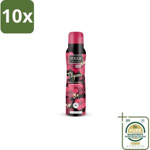 10 x Vogue Elegance Parfum Deodorant 150 ml - Grootverpakking - Parfum Deodorant - 24 Uur Bescherming - Geur Bloesem - Geur Bloedsinaasappel - Geur Patchoeli