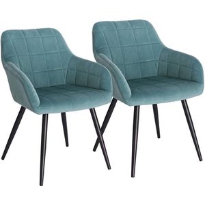 Rootz Set van 2 eetkamerstoelen - Fauteuils met fluwelen zitting - Turquoise metalen poten - Comfortabel en ergonomisch - Duurzaam en stabiel - Stijlvol en veelzijdig - 49 cm x 43 cm x 81 cm