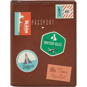 FOSSIL Leren Identiteitskaarthoesje Portemonnee RFID Passport Case Brown Multi Bruine Veelkleurig