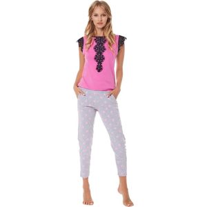 Fuchsia lange pyjama met kant PIGEON