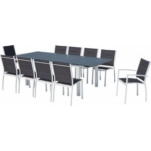 Concept-U - Uitbreidbare tuintafel en 10 aluminium stoelen/wit textilene AREZZO