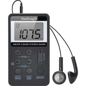 Draagbare AM/FM mini-radio met digitale volumeregeling en oplaadbare batterij