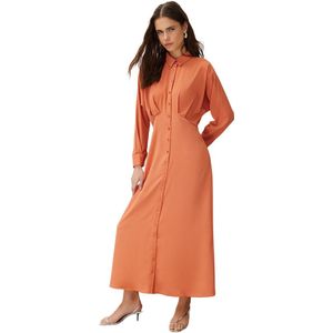 Trendyol Bordeauxrode Taille Gedetailleerde Geknoopte Geweven Overhemdjurk Tctss24Eb00011