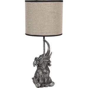 HAES DECO - Tafellamp - City Jungle - Olifant Lamp, formaat Ø 20x45 cm - Beige / Grijs Polyresin - Bureaulamp, Sfeerlamp, Nachtlampje