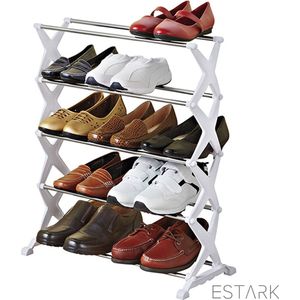 ESTARK® Schoenenrek - Praktische Schoenenkast - XXL - Wit Metaal - Schoenen Rek Kast Opbergkast - Shoe Rack - Voor 10 tot 15 paar Schoenen - Schoenenrek - 10 tot 15 Paar (WIT X)