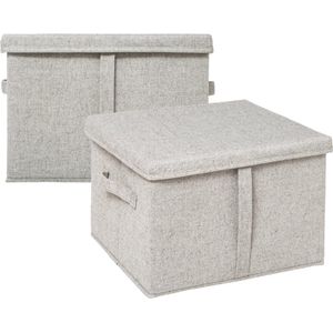 5Five Opbergdoos/box met deksel - 2x - lichtgrijs - L35 x B31 x H25 cm - Stevig karton/polyester - 27 liter