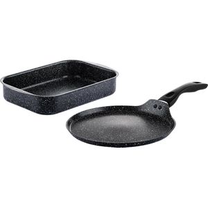 Westinghouse 2-delige set – Braadslede Ø 35 cm + Pannenkoekenpan Ø 28 cm – Inductie – Black Marble