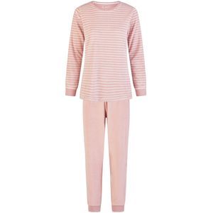 By Louise Dames Winter Pyjama Set Lang Badstof Roze Gestreept - Maat XL