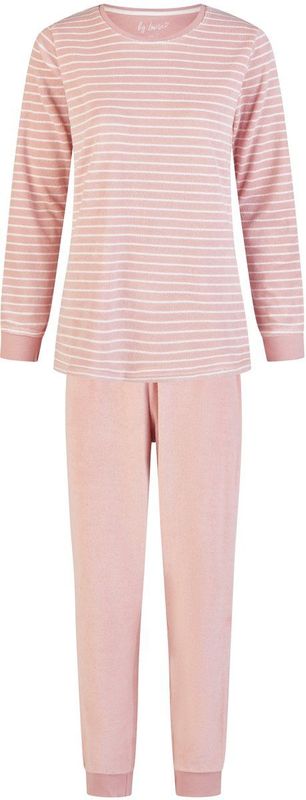 By Louise Dames Winter Pyjama Set Lang Badstof Roze Gestreept - Maat S