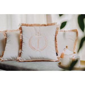 Embroidered pillow / personalised pillow / monogram pillow / decorative cushion 40x 40 beige velvet letter I