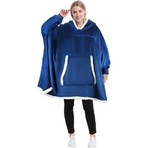 Poncho - Donkerblauw - Oversized Fleece Hoodie Deken - Met Capuchon