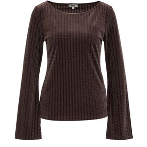 WE Fashion - Shirt - Chocoladebruin - Fluweel/Nicky Velours - Lange Mouw