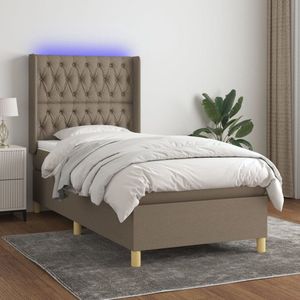 vidaXL Boxspring met matras en LED taupe 80x200 cm Boxspring Bed - Led Bed - Pocketveer Matras - Huidgevend Topmatras - Taupe Bed - Slaapcomfort - Slaapkamers