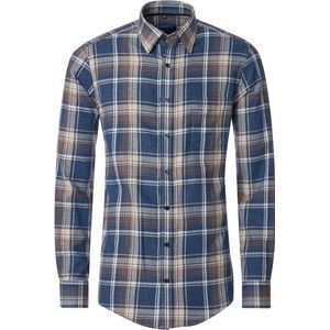 CASA MODA - Sport Casual Fit - Flanel Overhemd - Blauw - Bruin - Beige Geruit