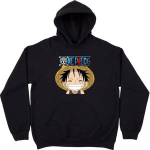Luffy Big Smile hoodie zwart One Piece Maat XL