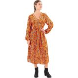 Superdry - Printed V Tea - Midi-jurk - Oranje - Slim Fit, V-hals, Lange Mouwen, Volledige Knoopsluiting